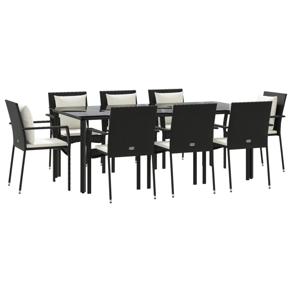 9 Pcs conjunto de jantar p/ jardim c/ almofadões vime PE preto