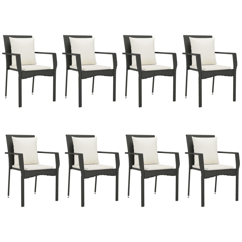 9 Pcs conjunto de jantar p/ jardim c/ almofadões vime PE preto