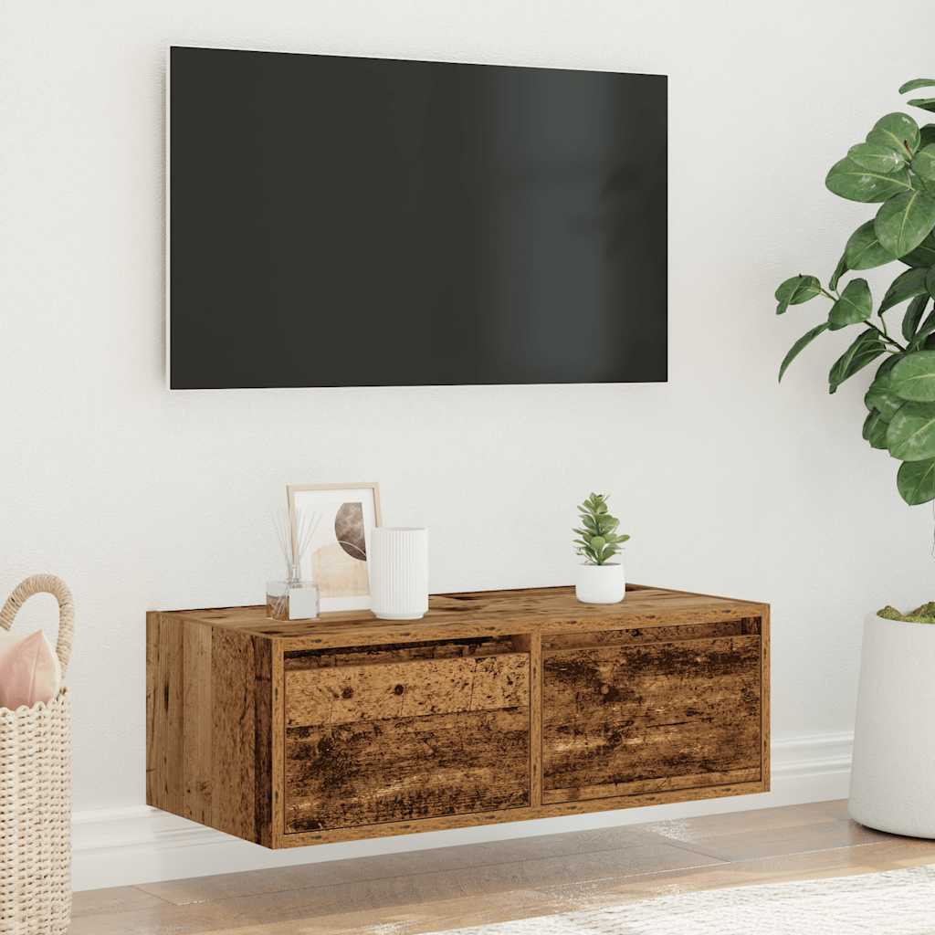 Móvel de TV com luzes LED 75x35,5x25 cm madeira velha