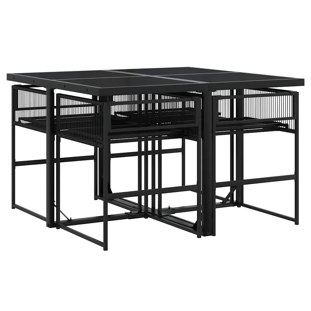 5 Pcs conjunto de jantar p/ jardim c/ almofadões vime PE preto