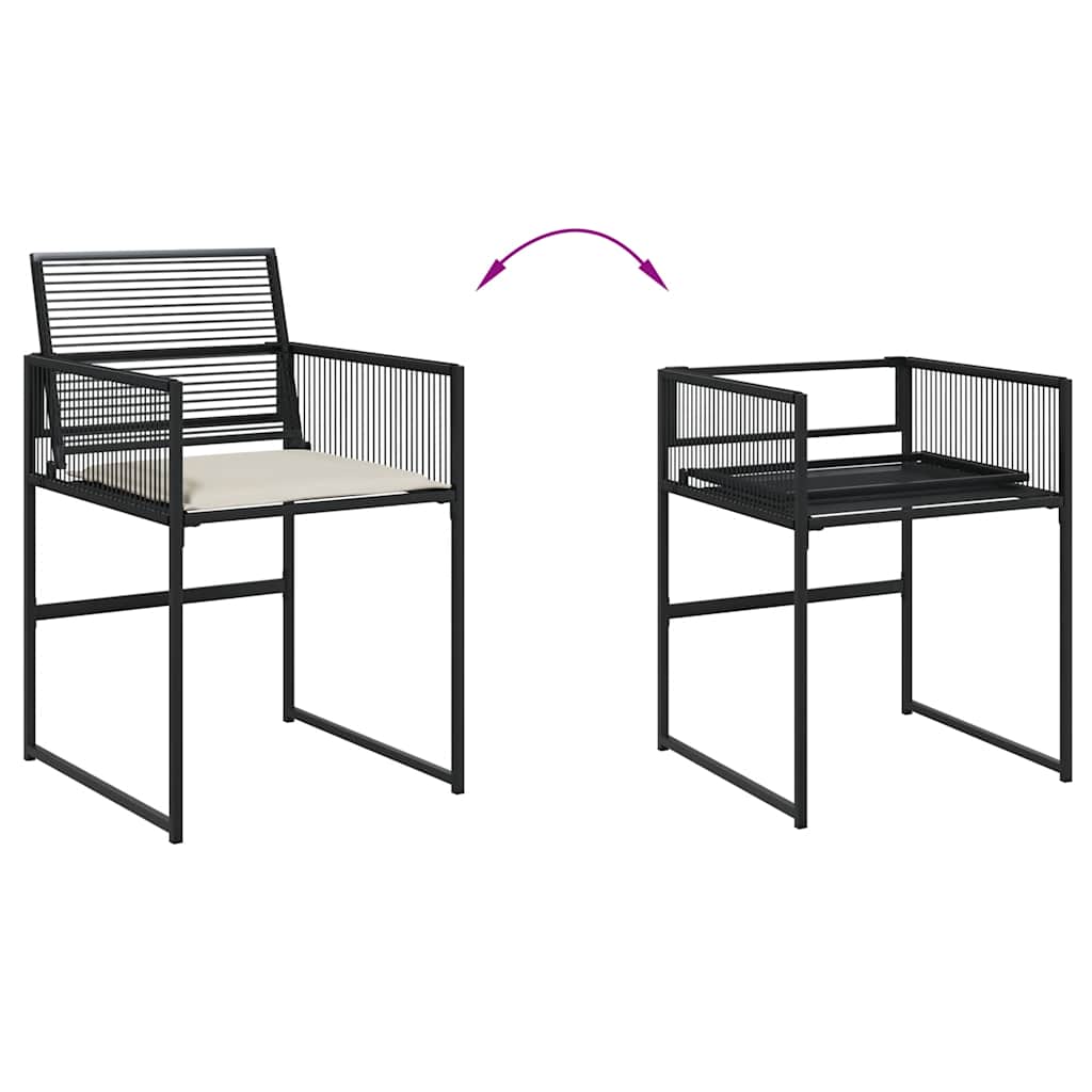 5 Pcs conjunto de jantar p/ jardim c/ almofadões vime PE preto
