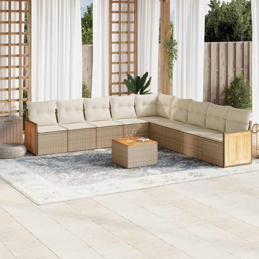 10 Pcs conjunto de sofás p/ jardim com almofadões vime PE bege