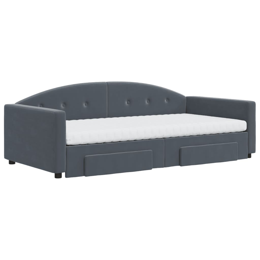 Sofá-cama c/ gavetão e gavetas 100x200cm veludo cinzento-escuro