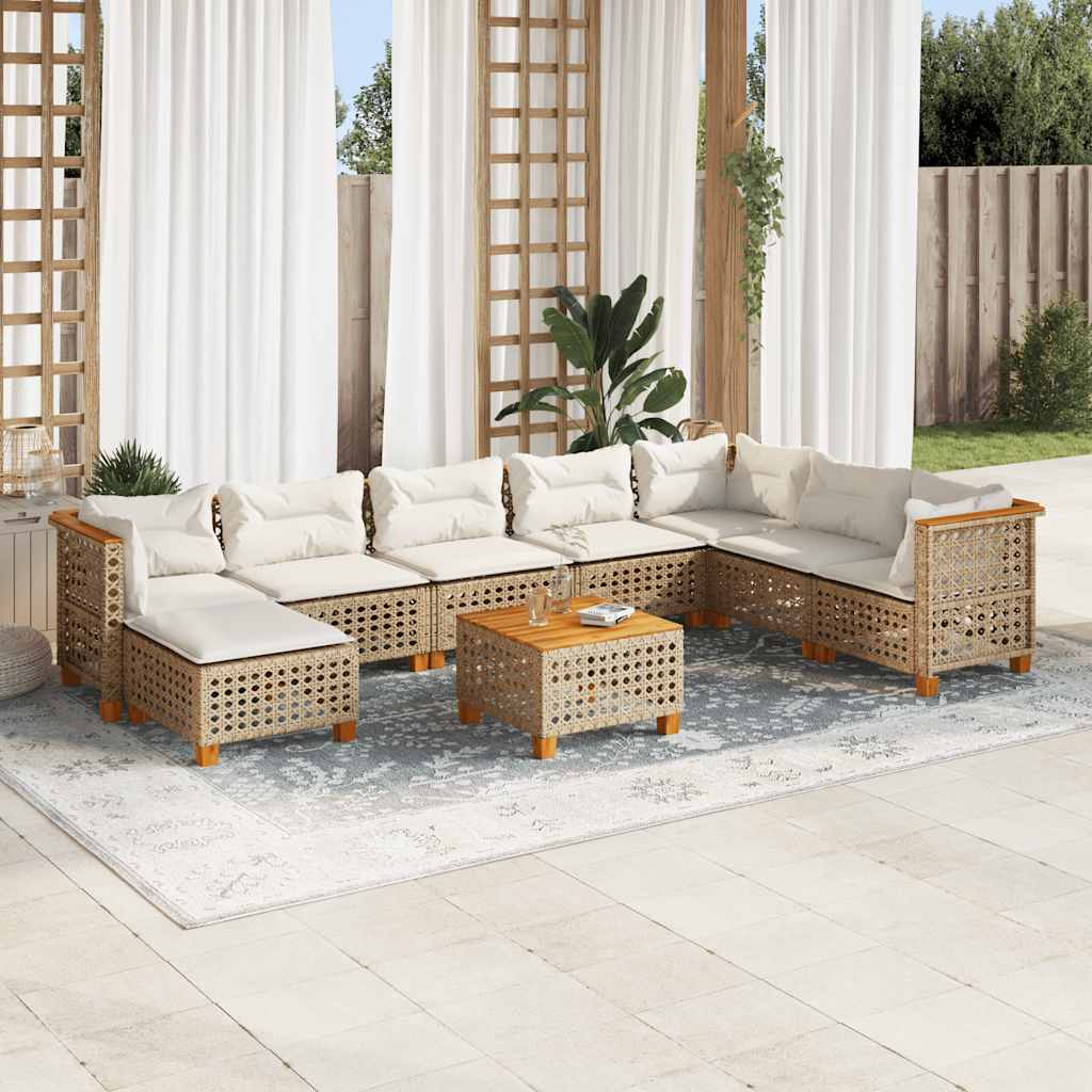 9 Pcs conjunto de sofás p/ jardim com almofadões vime PE bege