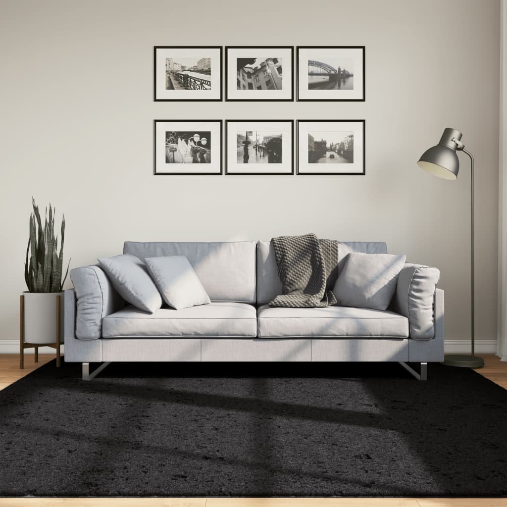 Tapete de pelo curto oviedo 200x200 cm preto