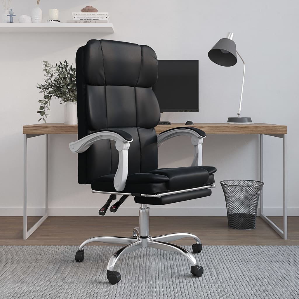 Cadeira de escritório reclinável couro artificial preto