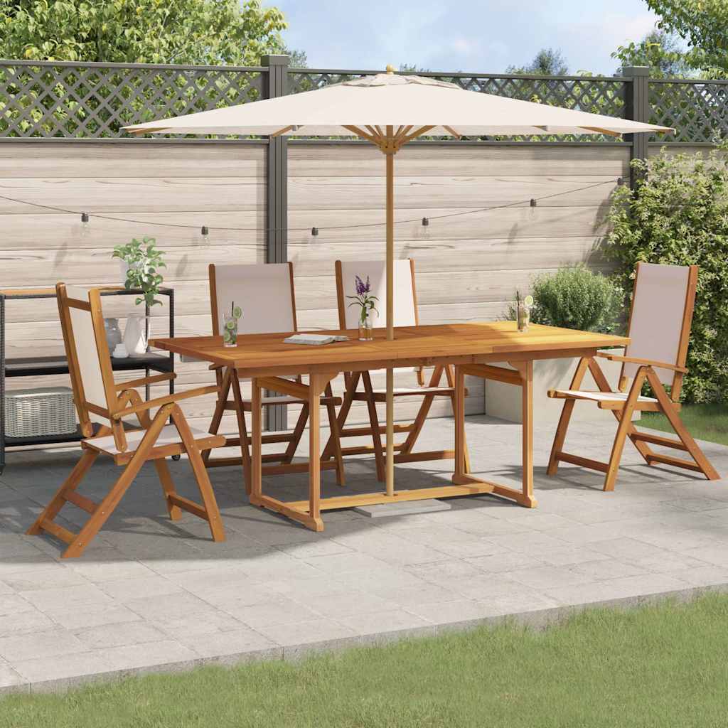 5 Pcs conjunto de jantar para jardim acácia maciça e textilene