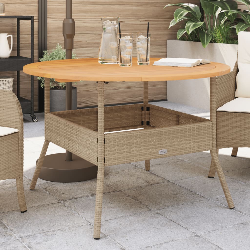 Mesa de jardim com tampo de acácia ø110x71 cm vime PE bege