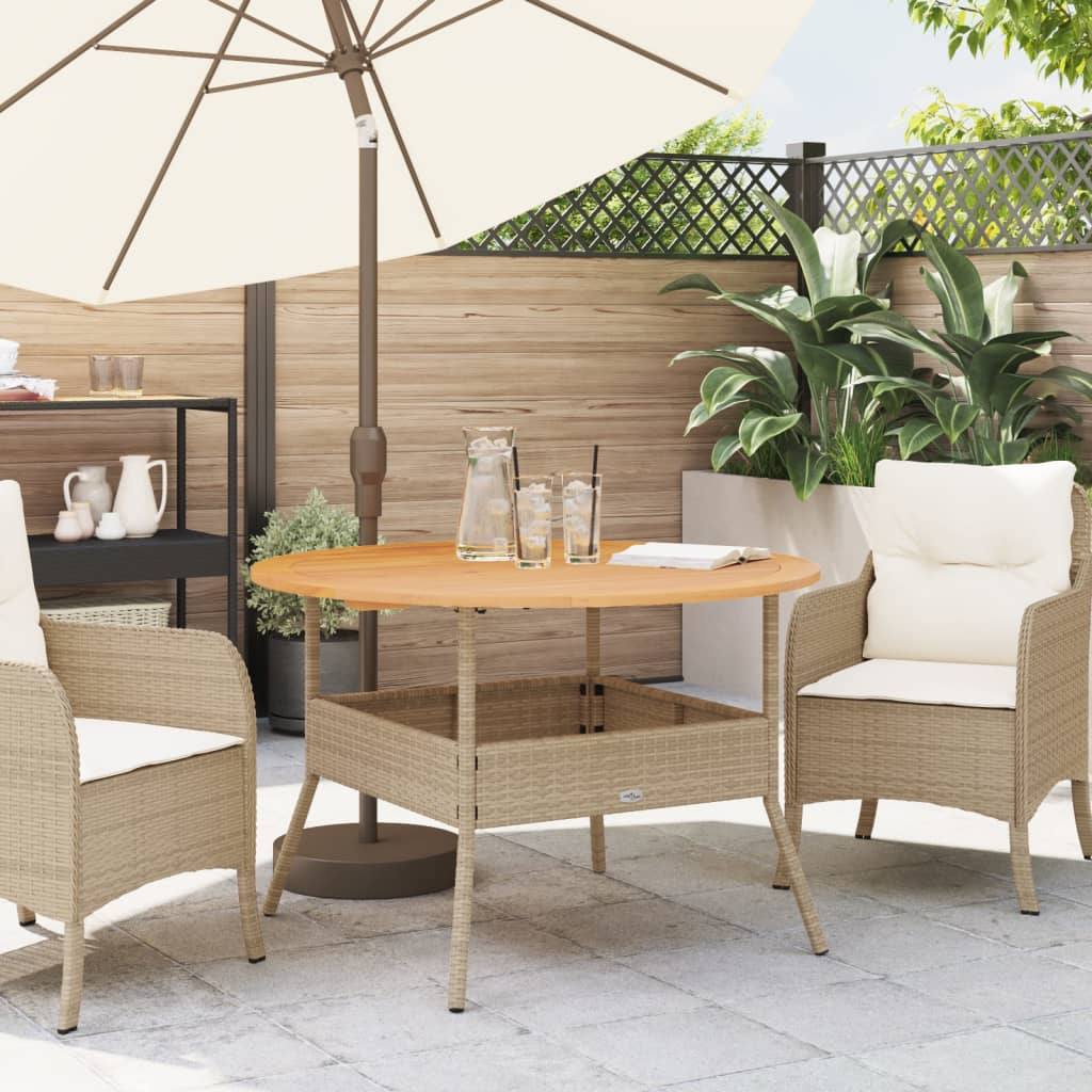 Mesa de jardim com tampo de acácia ø110x71 cm vime PE bege