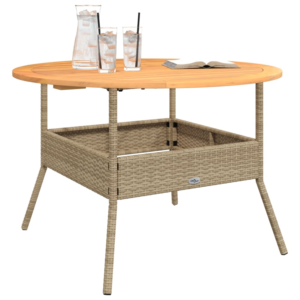 Mesa de jardim com tampo de acácia ø110x71 cm vime PE bege