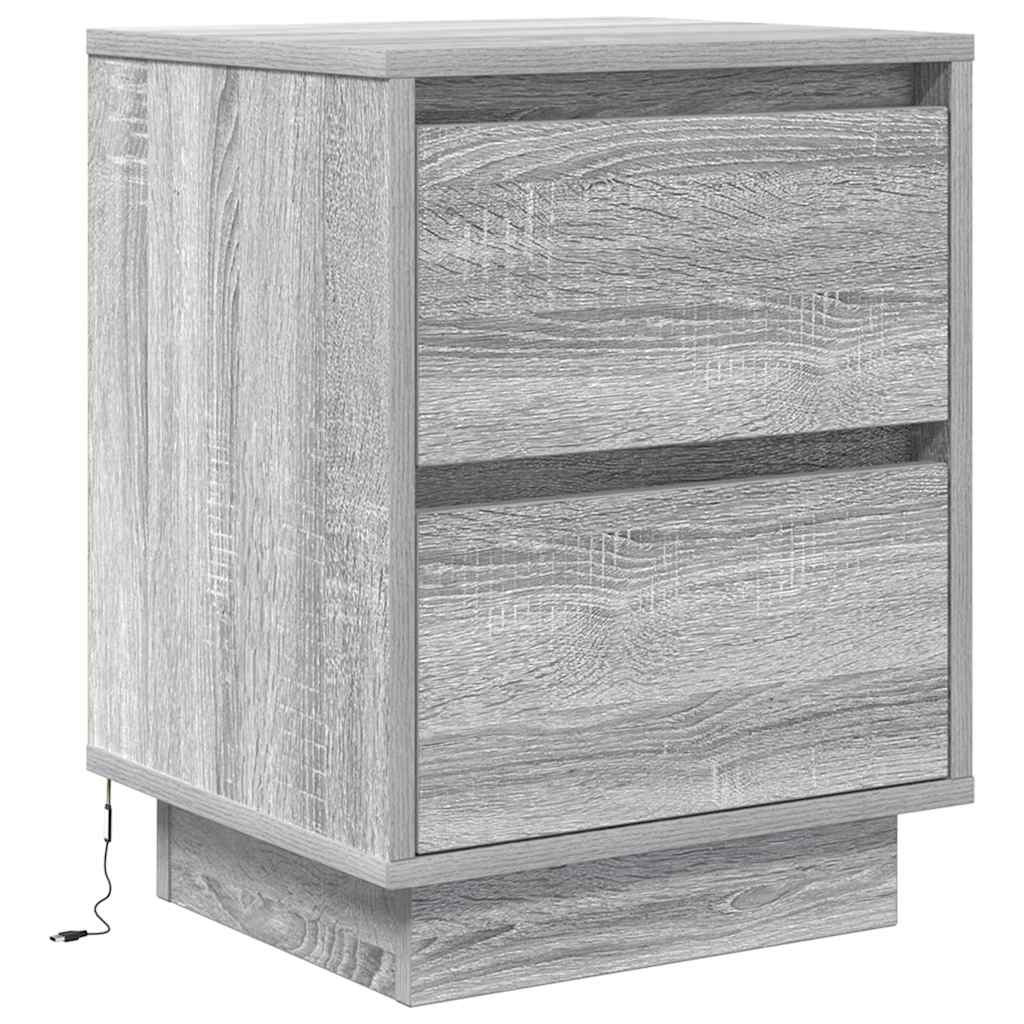 Mesa de cabeceira com luzes LED 38x34x50 cm cinzento-sonoma