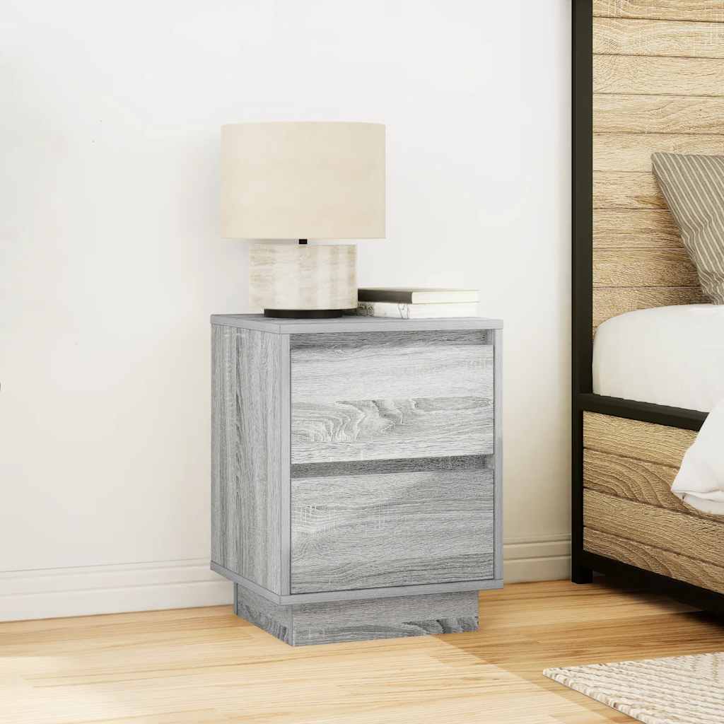 Mesa de cabeceira com luzes LED 38x34x50 cm cinzento-sonoma