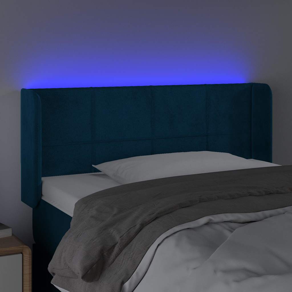 Cabeceira de cama c/ luzes LED veludo 83x16x78/88cm azul-escuro