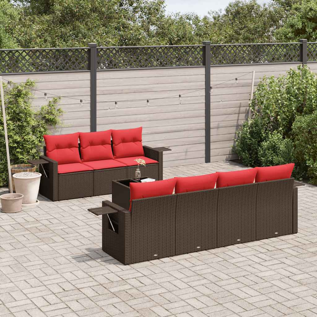 Conjunto de sofá de jardim com 8 peças e almofadas em rattan sintético marrom