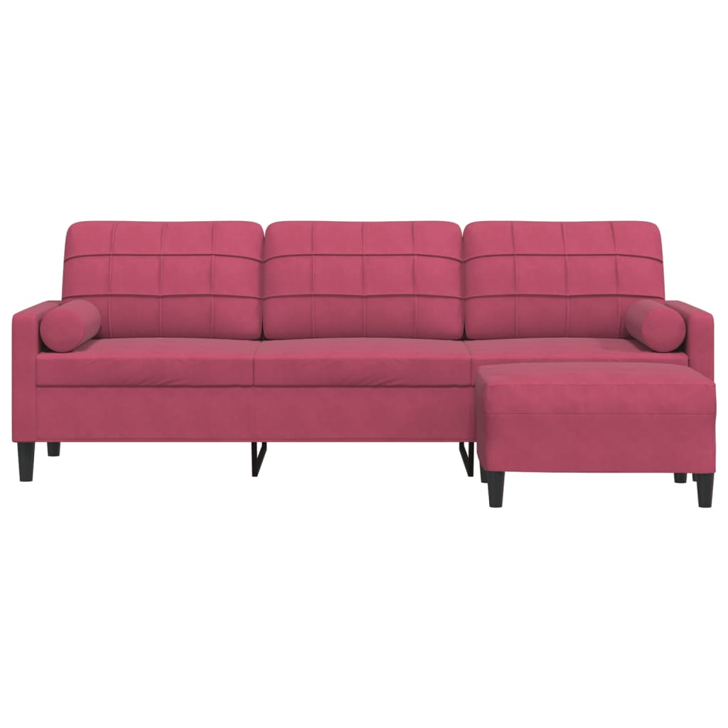 Sofá de 3 lugares com apoio de pés 210 cm veludo vermelho tinto