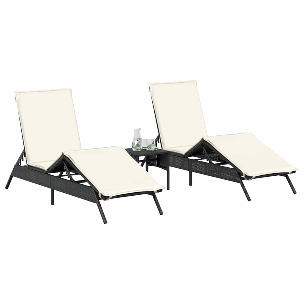 Espreguiçadeiras com almofadões 2 pcs vime PE preto