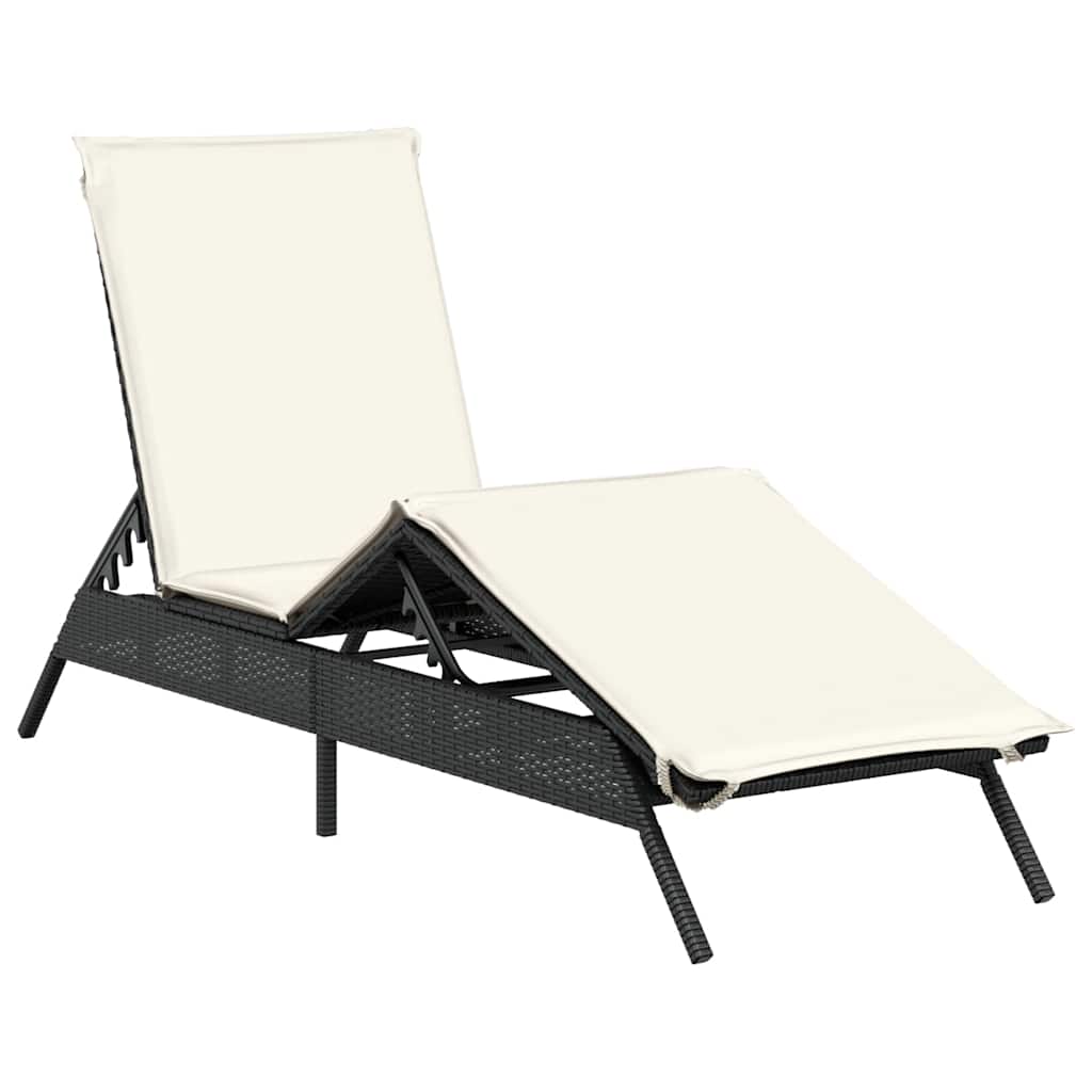 Espreguiçadeiras com almofadões 2 pcs vime PE preto