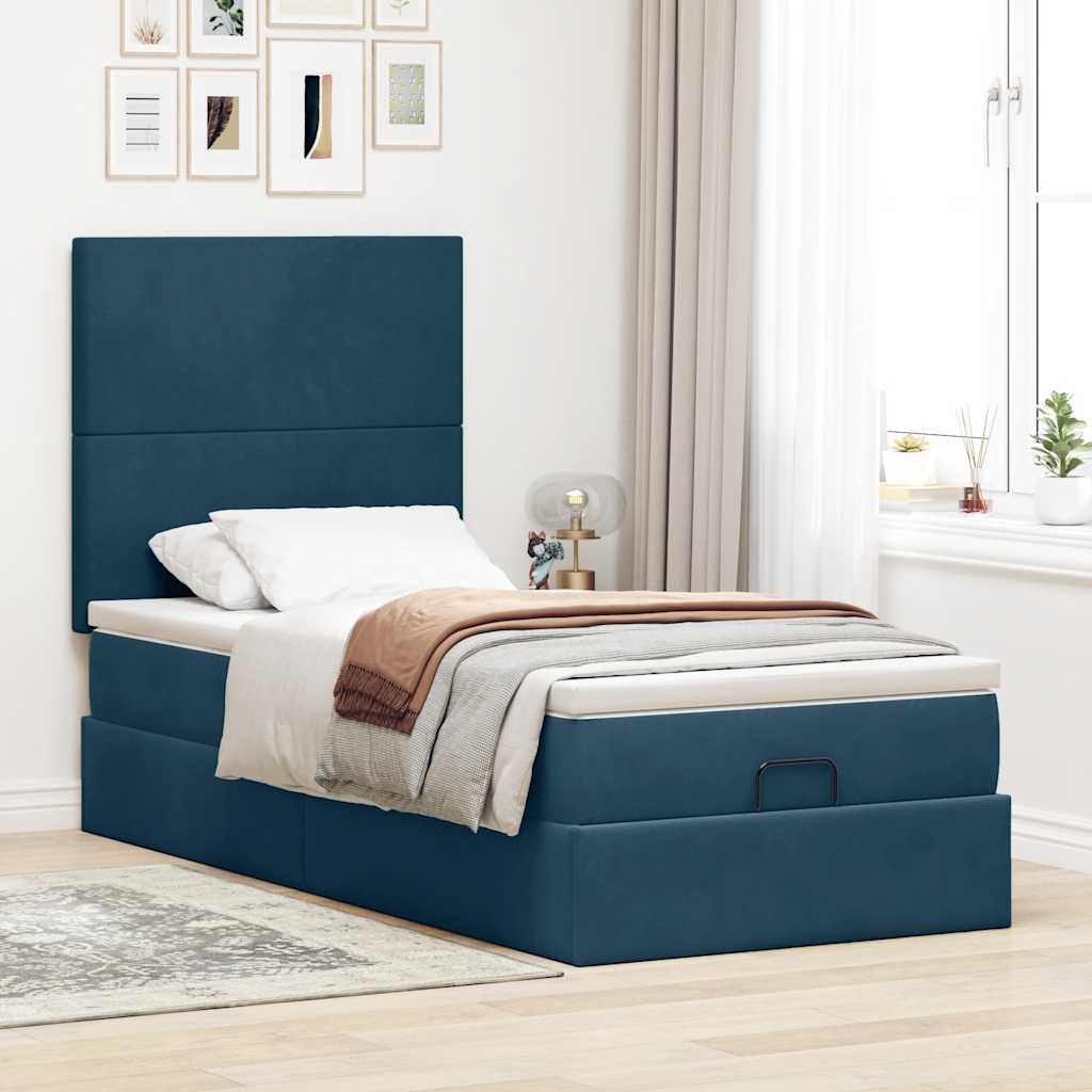 Estrutura cama otomana colchões 80x200 cm veludo azul escuro