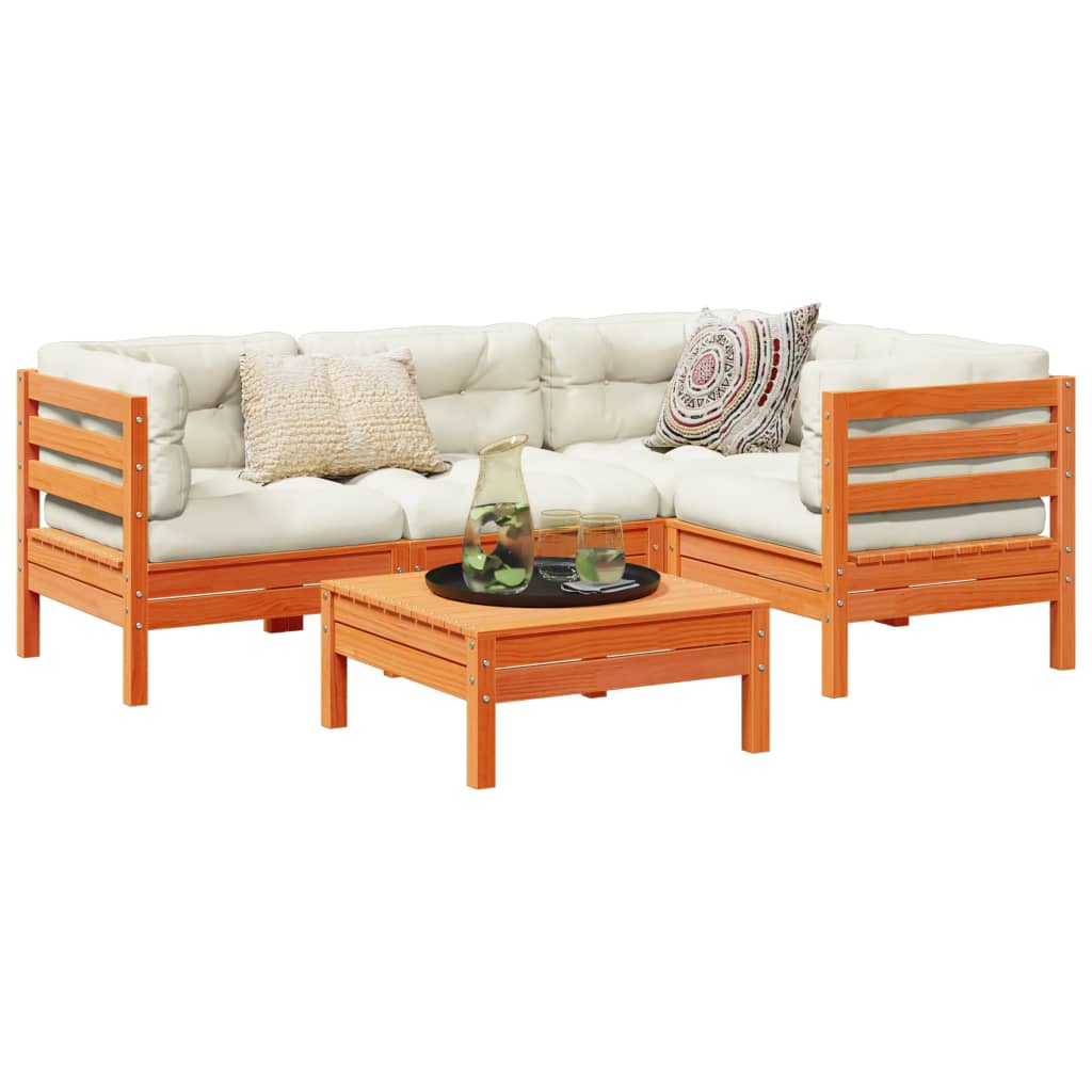 5Pcs conj. sofás jardim + almofadões pinho maciço castanho-mel