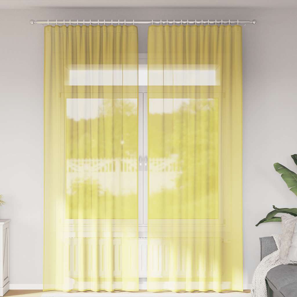 Cortinas de voile com bolsos para varão 2 pcs amarelo