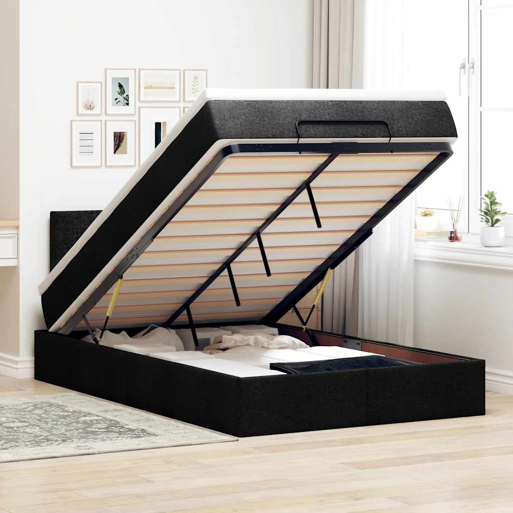 Cama otomana com colchão 120x200 cm tecido preto