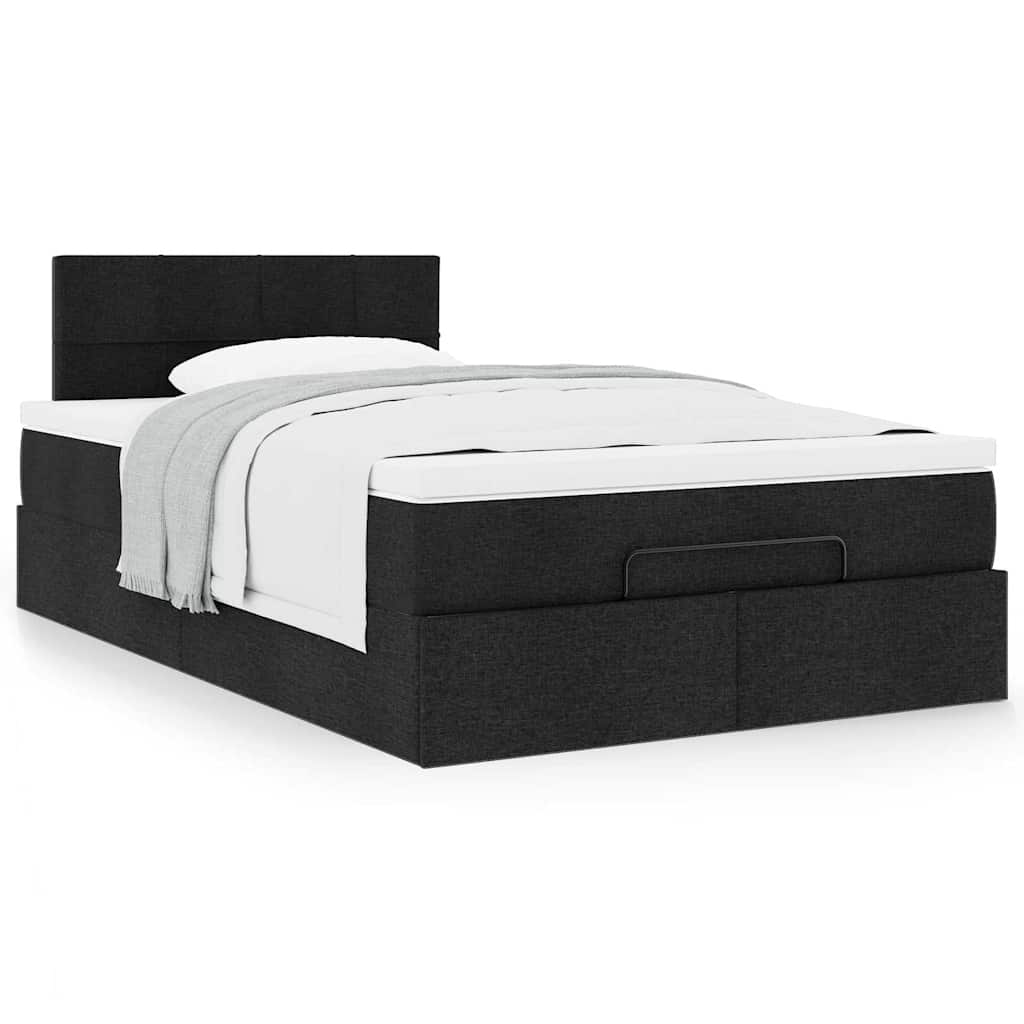 Cama otomana com colchão 120x200 cm tecido preto