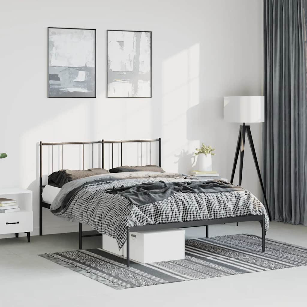 Estrutura de cama em metal com cabeceira 150x200 cm preto