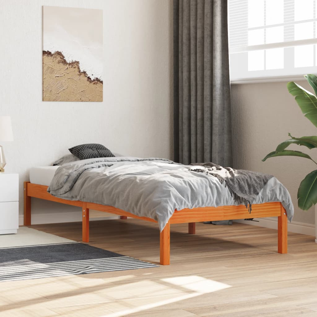 Cama sem colchão 100x200 cm pinho maciço castanho-mel