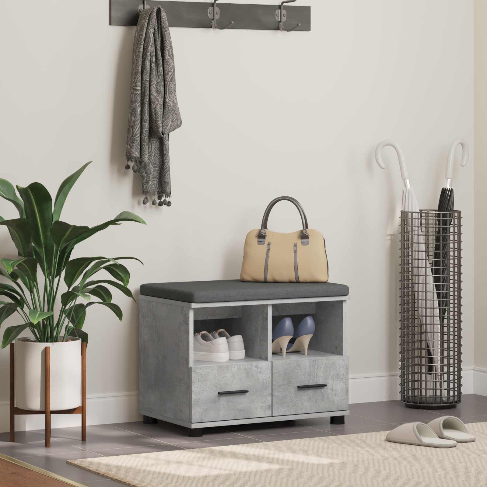 Banco de hall com almofada cinzento concreto 60 x 38 x 46 cm