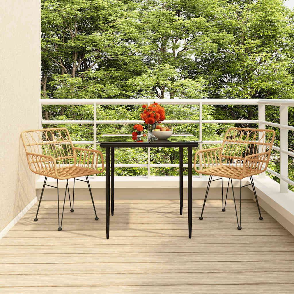3 Pcs conjunto de jantar para jardim vime PE