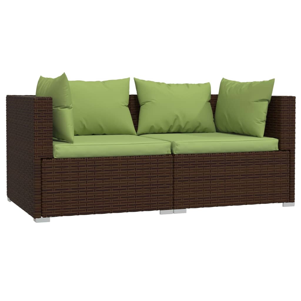 3 Pcs conjunto lounge jardim c/ almofadões vime PE castanho