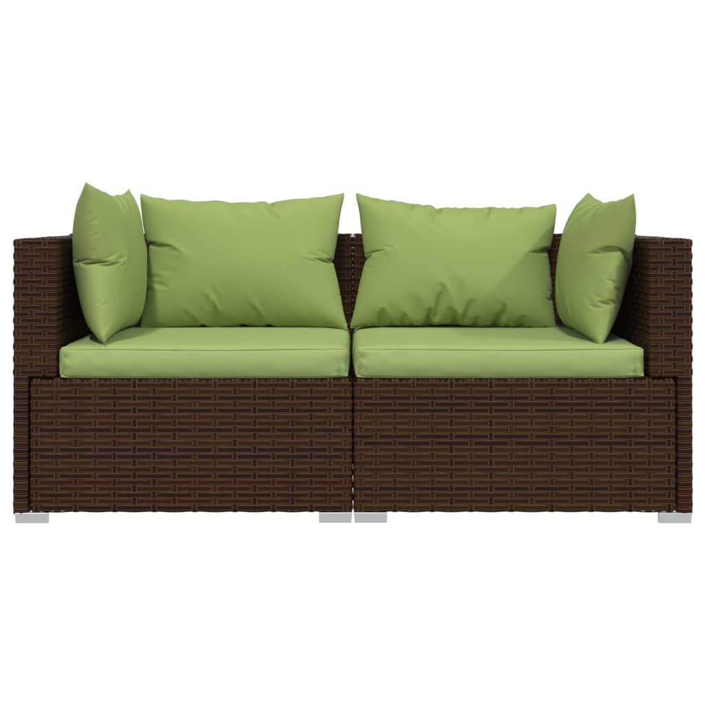 3 Pcs conjunto lounge jardim c/ almofadões vime PE castanho