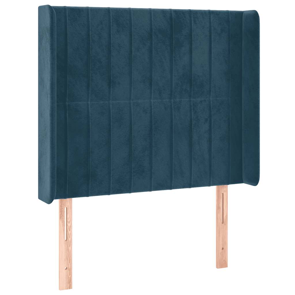 Cabeceira cama c/ luzes LED veludo 93x16x118/128 cm azul-escuro