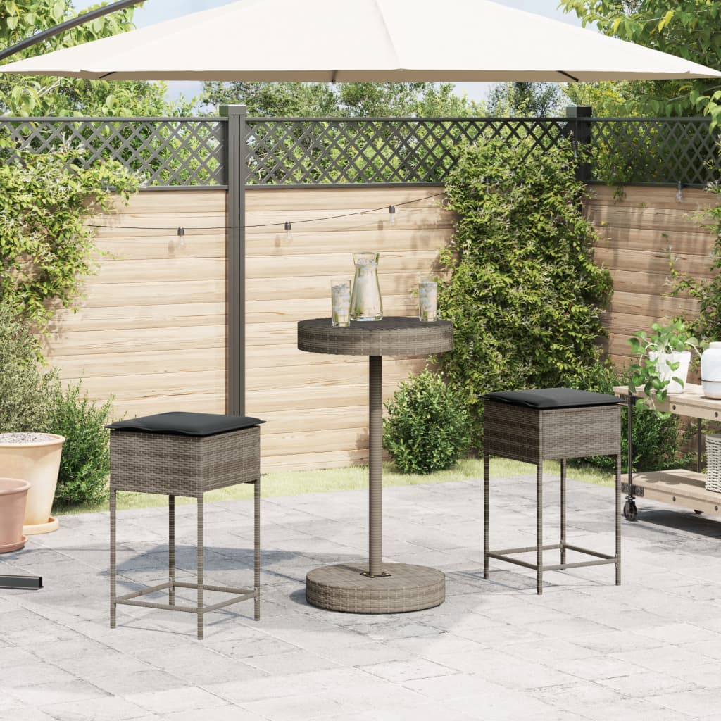 3 Pcs conjunto de bar p/ jardim c/ almofadões vime PE cinzento