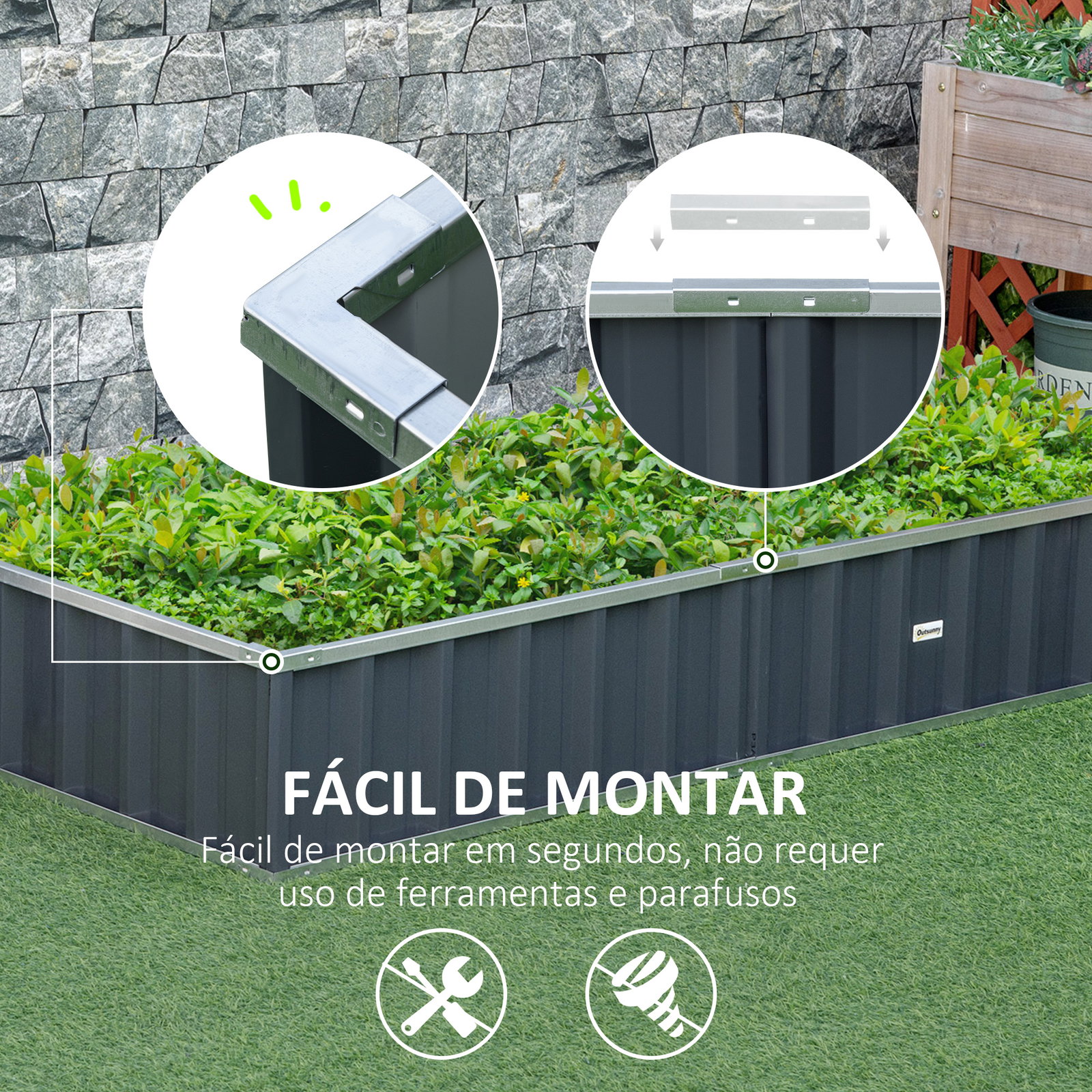 Horta Urbana Canteiro de Jardim em Aço com Luvas Incluídas, Floreira Retangular para Cultivo de Plantas e Flores para Terraço e