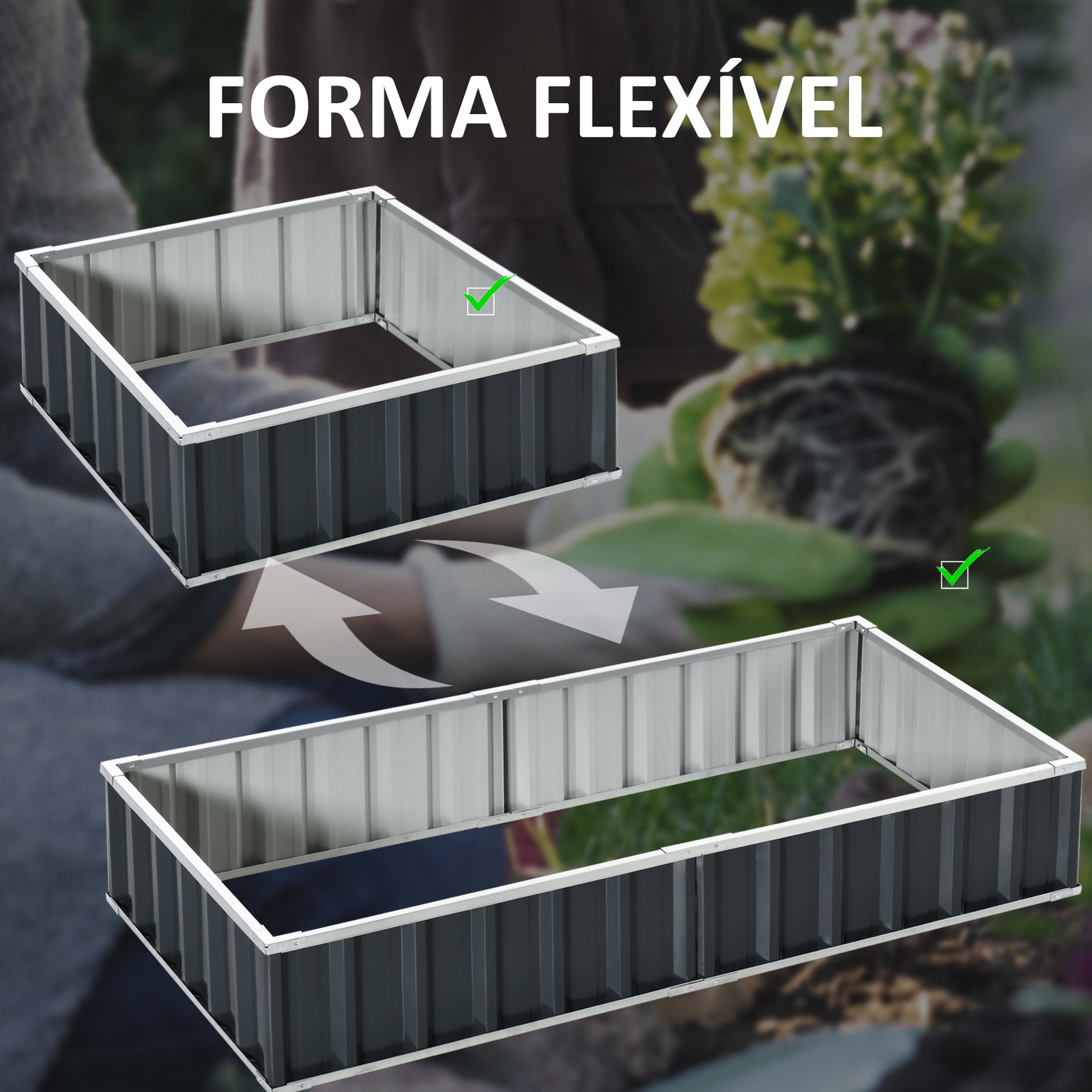 Horta Urbana Canteiro de Jardim em Aço com Luvas Incluídas, Floreira Retangular para Cultivo de Plantas e Flores para Terraço e