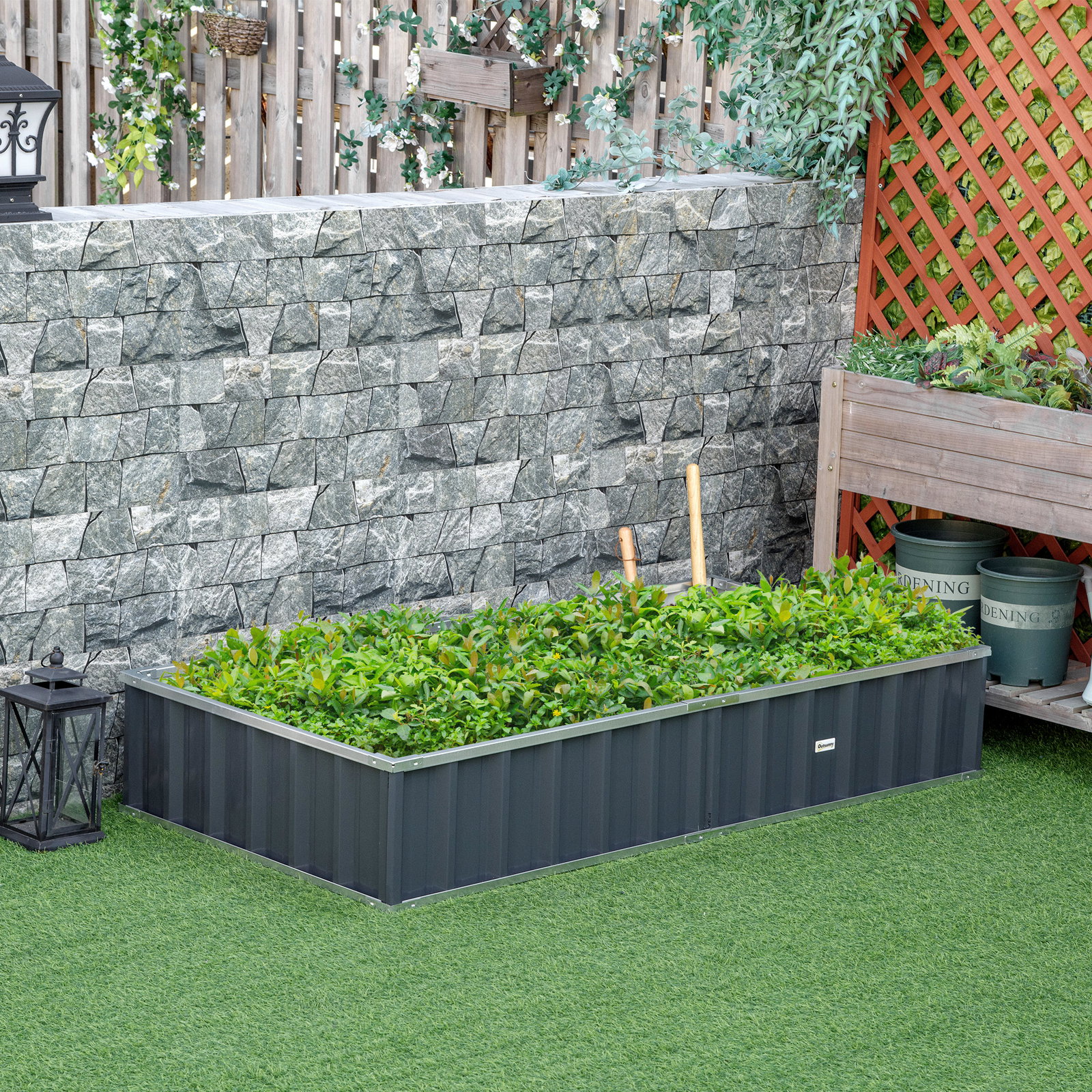 Horta Urbana Canteiro de Jardim em Aço com Luvas Incluídas, Floreira Retangular para Cultivo de Plantas e Flores para Terraço e