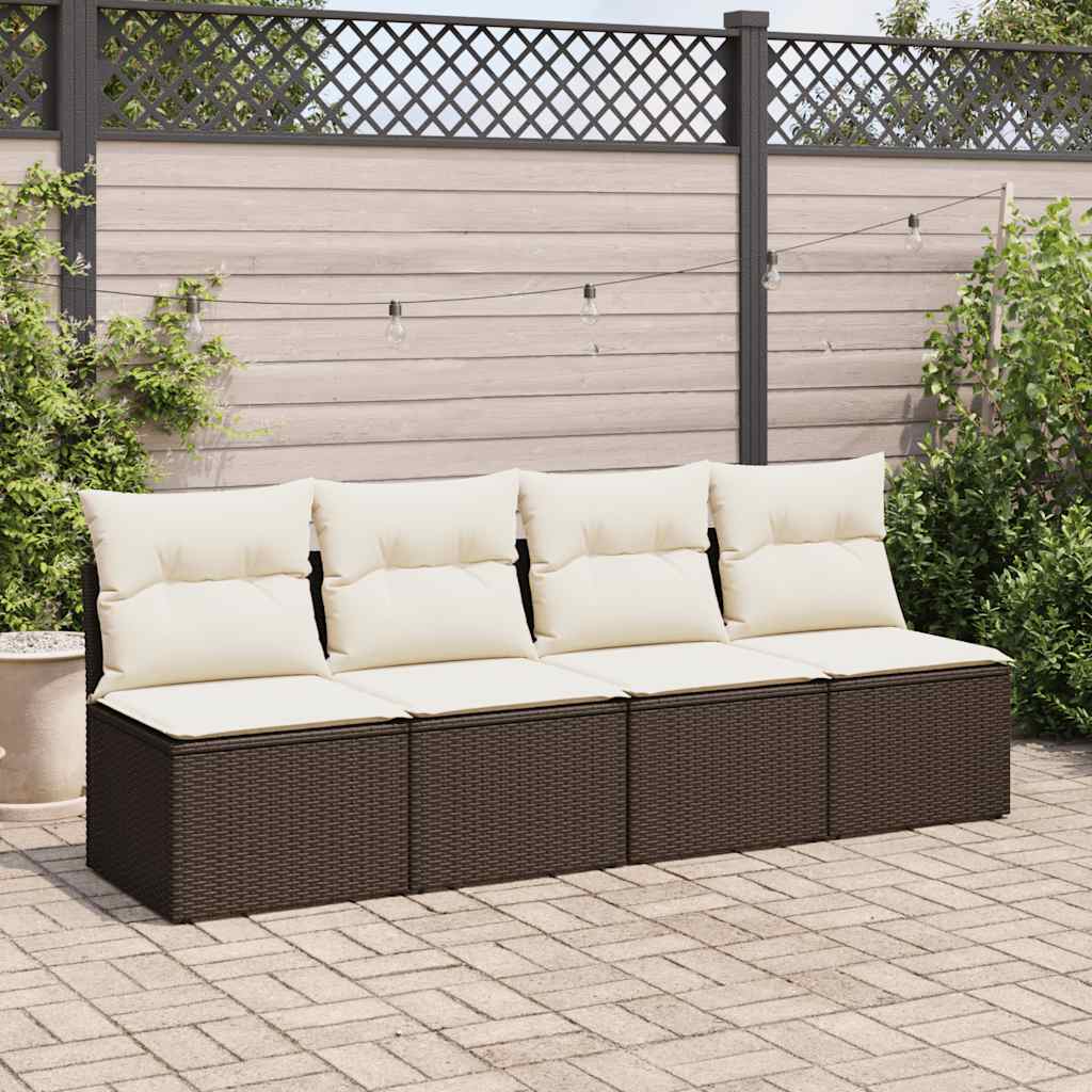 2 Pcs conj. sofás jardim c/ almofadões vime PE/acácia castanho
