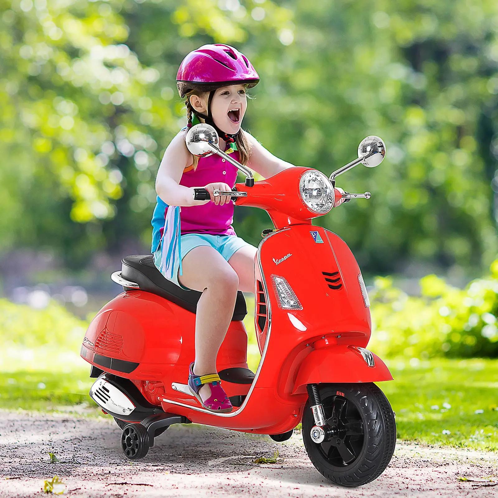 Mota elétrica para crianças com licença vespa com música velocidade 2-3 km/h e buzina 102x50,5x75,5 cm vermelha