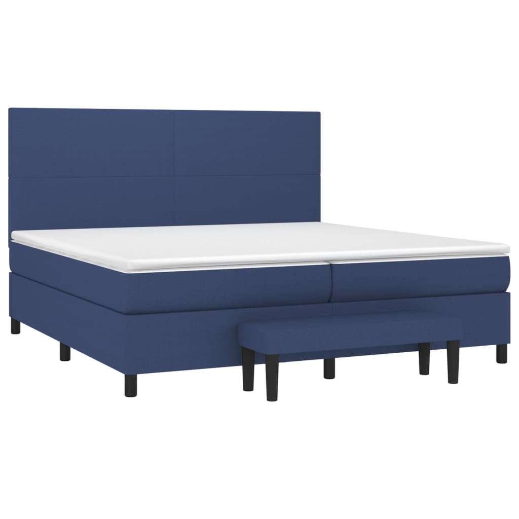 Cama com molas/colchão 200x200 cm tecido azul