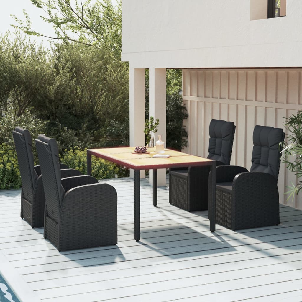 5 Pcs conjunto de jantar p/ jardim c/ almofadões vime PE preto
