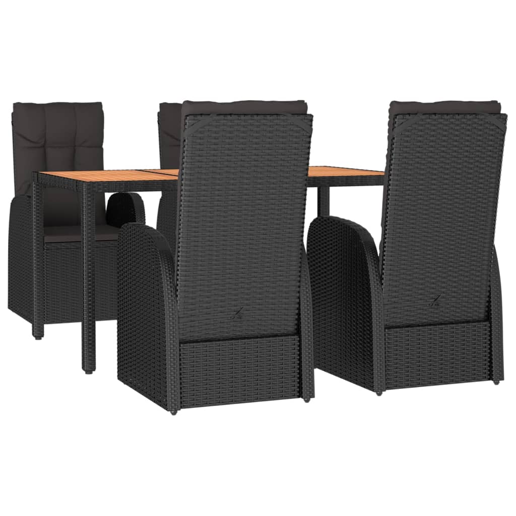5 Pcs conjunto de jantar p/ jardim c/ almofadões vime PE preto