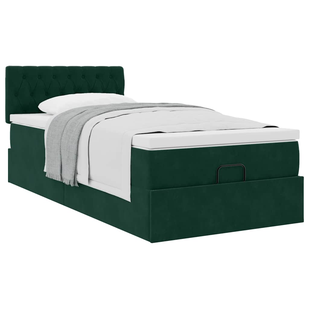 Estrutura cama otomana colchão 80x200 cm veludo verde escuro