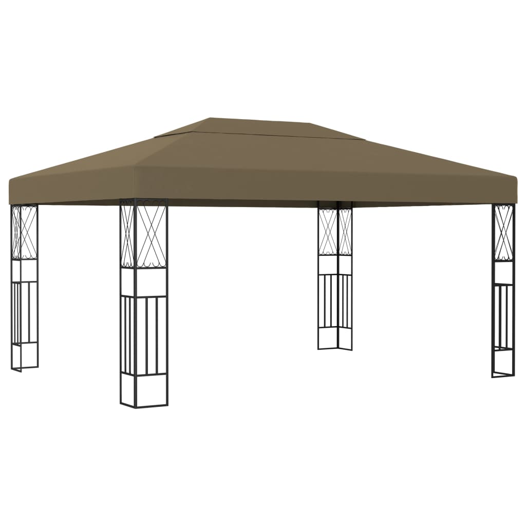 Gazebo com cordões de luzes LED 3x4 m tecido cinza-acastanhado