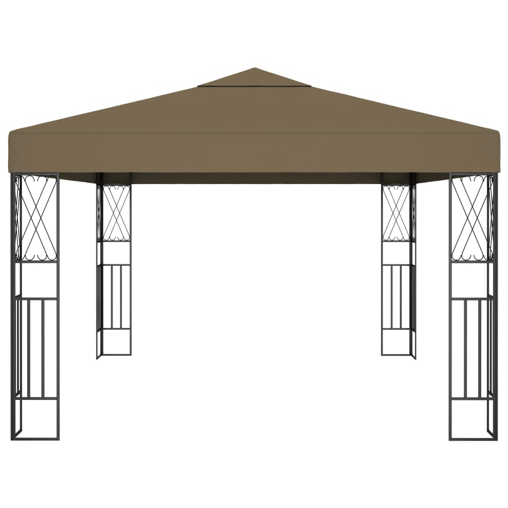 Gazebo com cordões de luzes LED 3x4 m tecido cinza-acastanhado