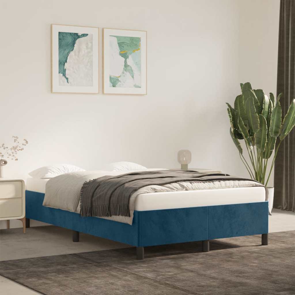 Estrutura de cama sem colchão azul escuro 120x190 cm veludo
