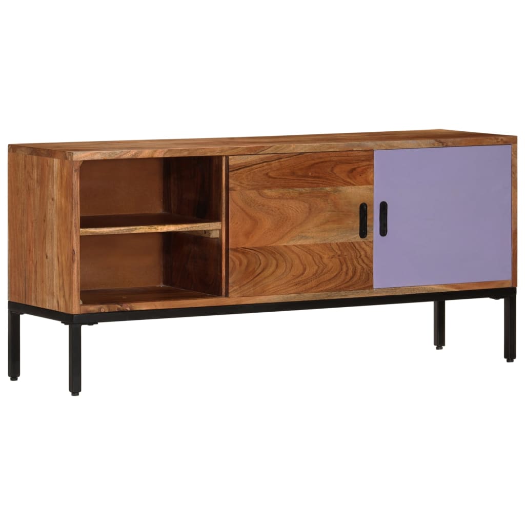 Móvel TV 110x30x50 madeira acácia maciça castanho mel e cinza