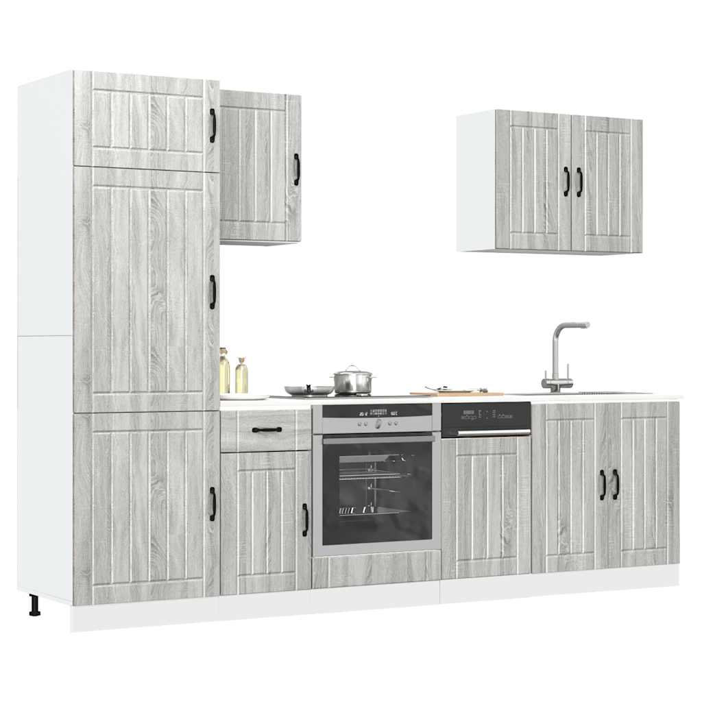 7 Peças armário de cozinha conjunto lucca cinza sonoma