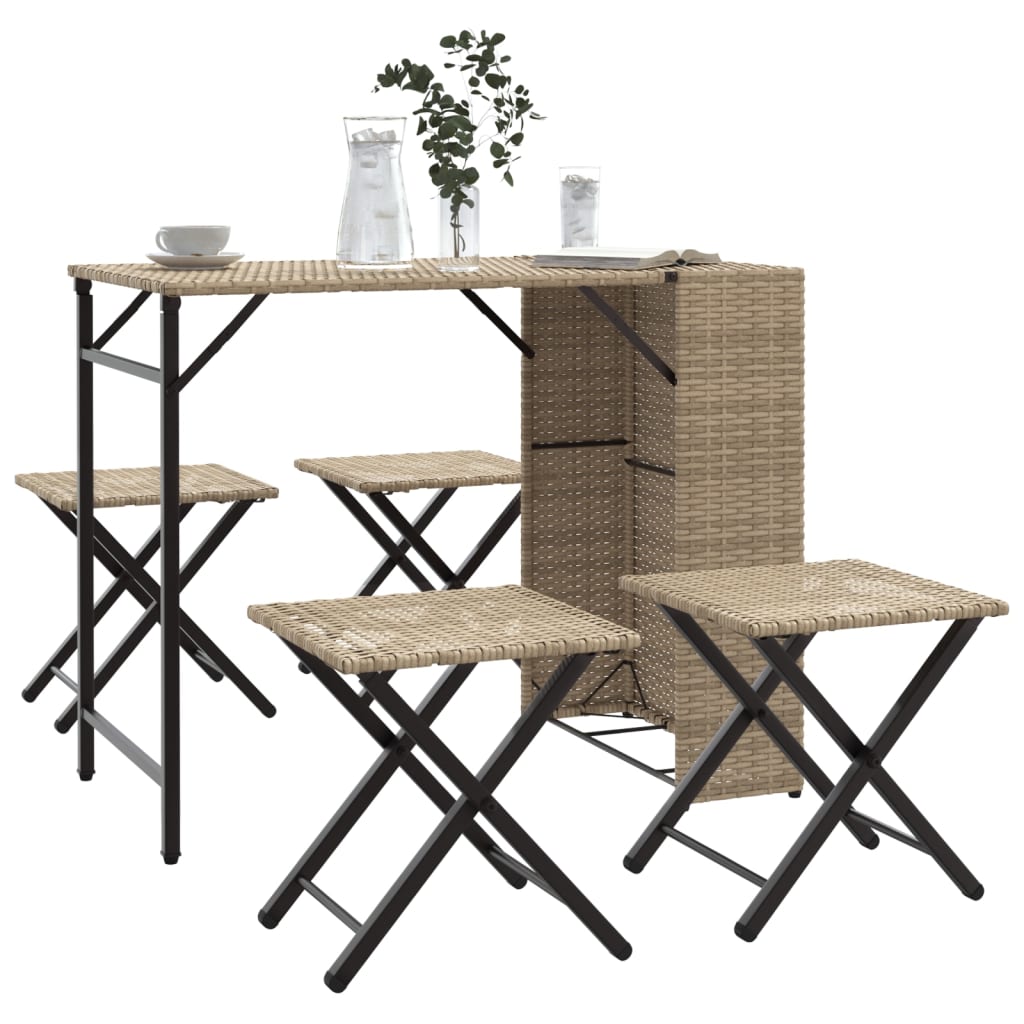 5 Pcs conjunto de jantar para jardim dobrável vime PE bege