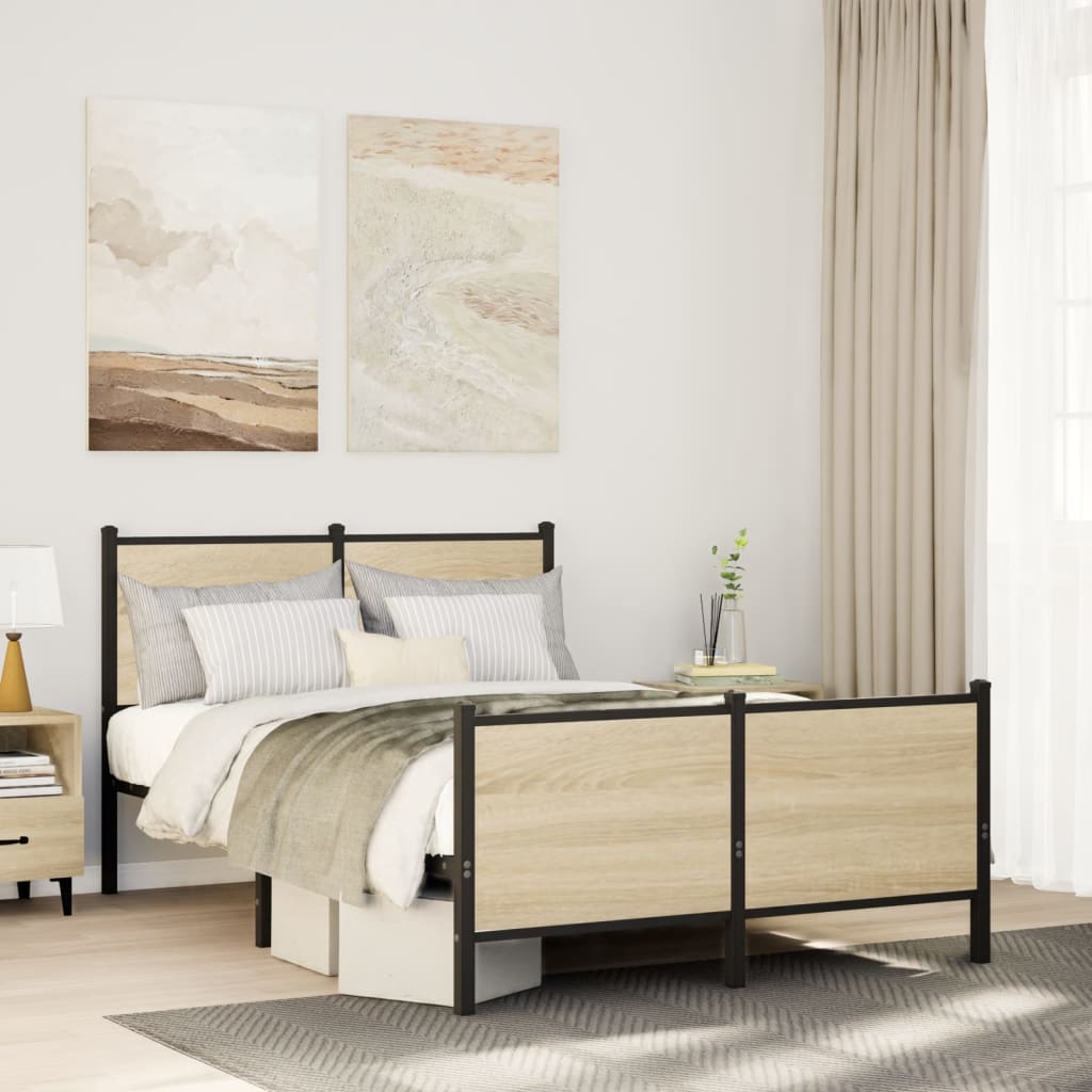Estrutura de cama sem colchão 120x200 cm metal carvalho sonoma